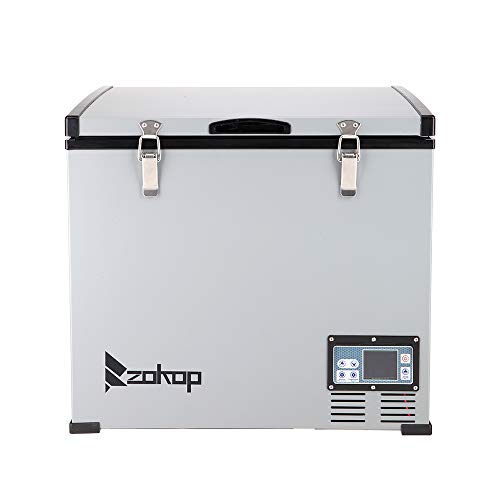 Car Refrigerator, Stainless Steel Car Refrigerator with Compressor Touch Screen for Car, Home, Camping, Traveling (Grey, 60L)