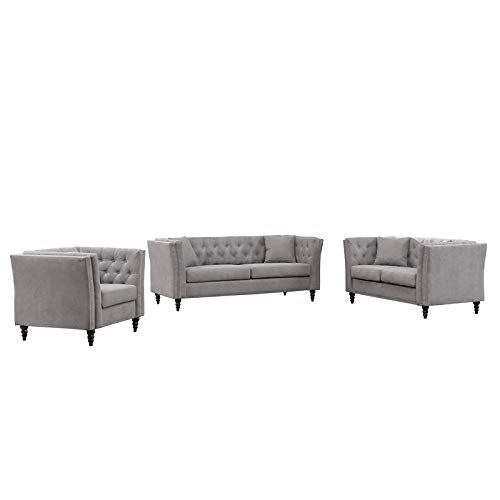 Home Square 2 Piece Microfiber Living Room Loveseat Set in Gray