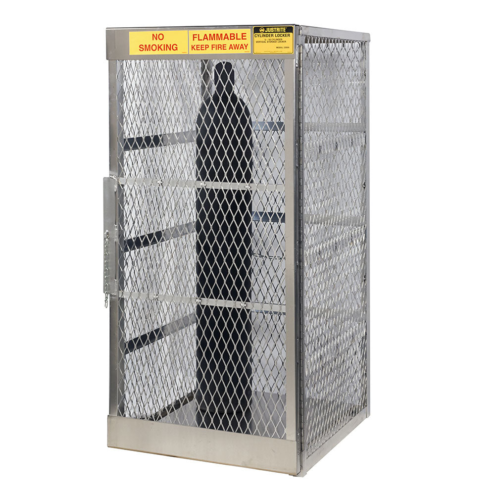Justrite 10 Vertical Compressed Gas Cylinders, Gas Cylinder Cabinet Locker, Aluminum