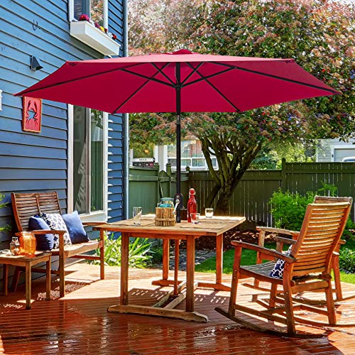 Abba Patio 9 Ft Fade Resistant Sunbrella Patio Umbrella with Auto Tilt and Crank, Alu. 8 Ribs, Red