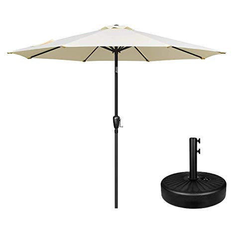 Simple Deluxe LGBRLA9BGEBASERV1 9ft Market Table Patio Umbrella with Button Tilt, 8 Sturdy Ribs, 20