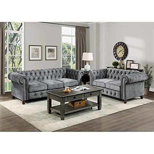 Lexicon Welwyn Velvet Chesterfield Sofa in Dark Gray