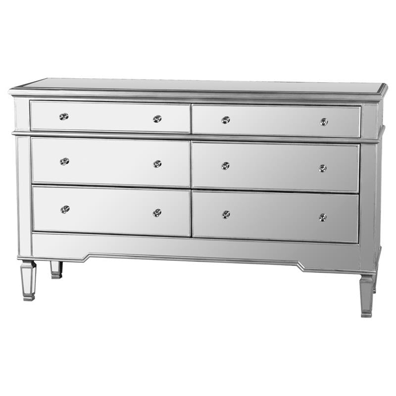 6-Drawer Solid Wood Bedroom Dresser in Silver Brushed