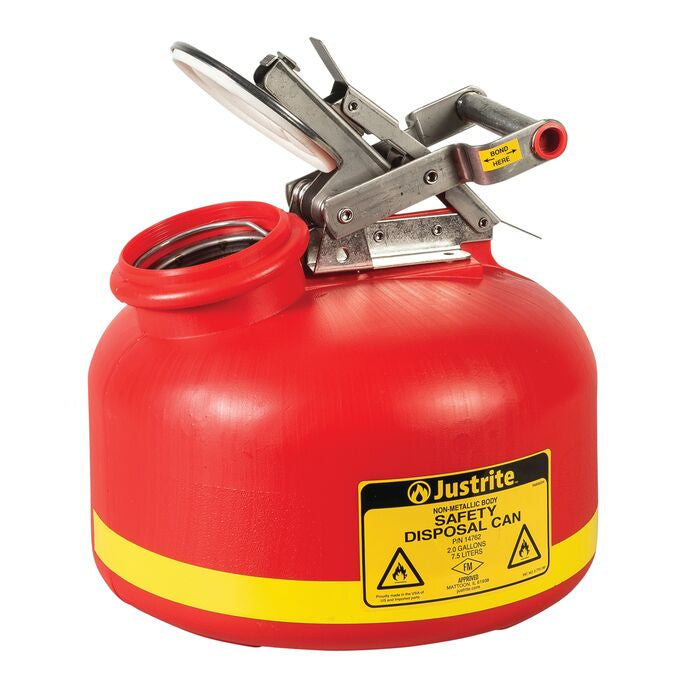 Justrite 2-Gallon, Polyethylene Safety Can For Liquid Disposal