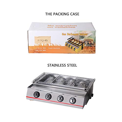 ITOPKITCHEN 4 Burners Gas BBQ Grill LPG Infrared Barbecue Stove Smokeless Adjustable Height Easy Cleaned Stainless Steel (Steel, Grey)