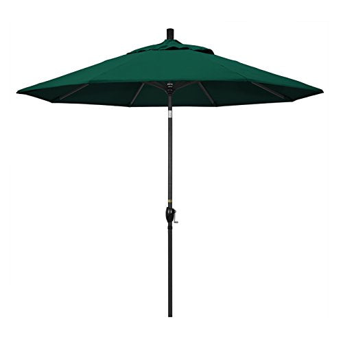 California Umbrella GSPT908302-5446 9' Round Aluminum Market, Crank Lift, Push Button Tilt, Black Pole, Sunbrella Forest Green Patio Umbrella, 9-Feet