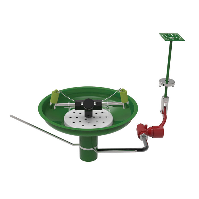 Justrite Table Mount, Open Stainless Steel Bowl, Hughes Laboratory Eye/Face Wash, Stainless Steel Pipe