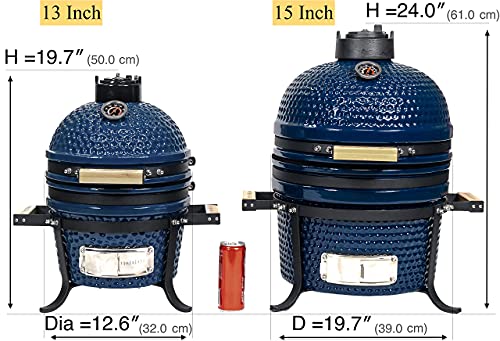 VESSILS Kamado Charcoal BBQ Grill – Heavy Duty Ceramic Barbecue Smoker and Roaster with Built-in Thermometer and Stainless Steel Grate