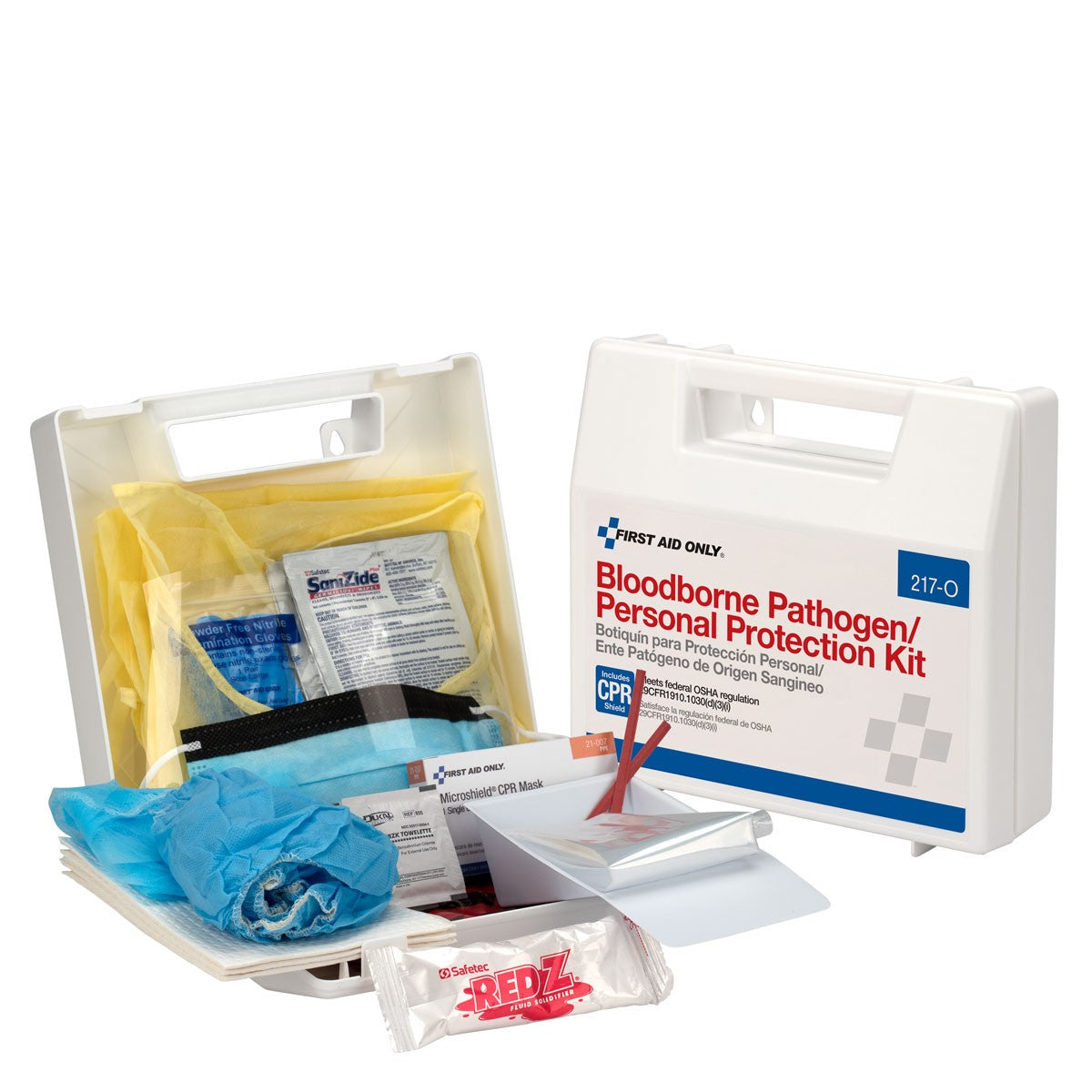First Aid Only Bloodborne Pathogen (BBP) and Personal Protection and Spill Clean Up Kit with CPR Micro shield, Plastic Case (4 per order)