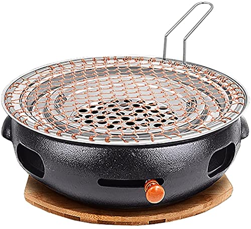 WDSZXH Portable Barbecues Cast Iron Charcoal Grill Household Charcoal Grill BBQ Grill Portable Food Charcoal Stove with Copper Grill Net Cast Iron Grill (Color : Black, Size : 34x13cm)