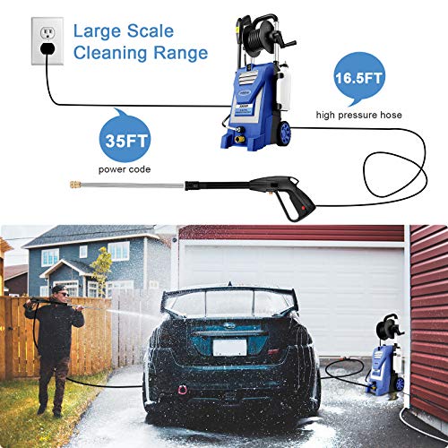 Pressure Washer mrliance 3800PSI Electric Pressure Washer 2000W Power Washer 3.0 GPM High Power Washer Surface Cleaner Machine with Hose Reel & Detergent Tank & 5 Nozzles (Blue)