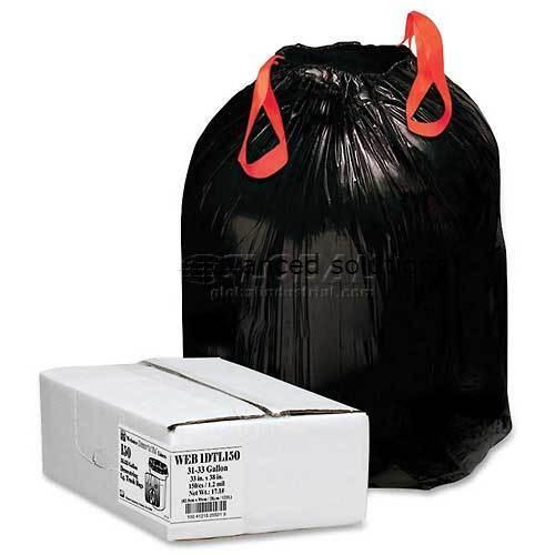 Webster Drawstring Trash Liners - Black, 33 Gallon, 1.20 Mil