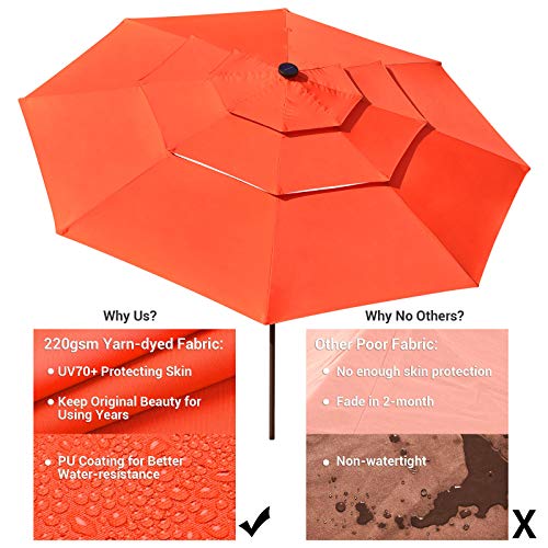 Ampersand Shops 11 Feet 3-Tier Vented Outdoor Patio Tilt Umbrella with Solar-Powered Energy Efficient LED Light Bars (Blood Orange)