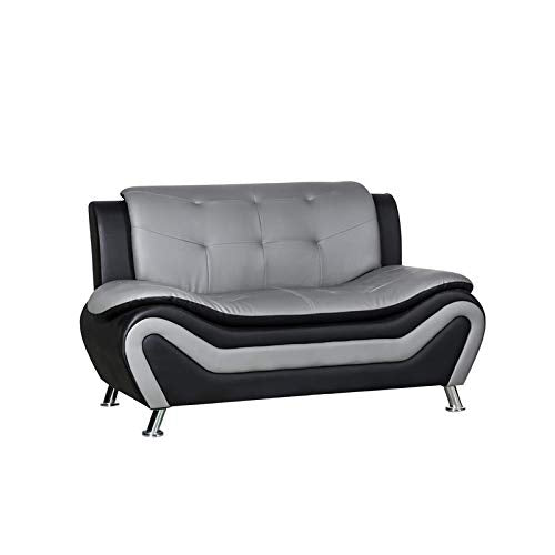 2 Piece Living Room Set with 2 Tone Sofa and Armchair in Black/Gray
