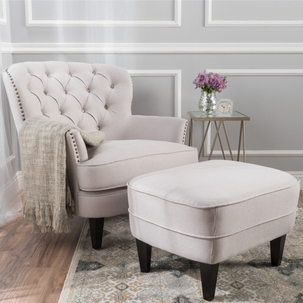 Tafton Tufted Fabric Club Chair with Ottoman