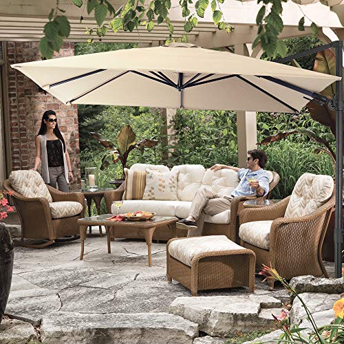 U-Eway 10ft Cantilever Offset Patio Umbrella Stand - Aluminum Polyester 360 Degree Rotating Swing function Cross bottom Easy Tilt Steel Offset Smooth Sliding Handle Shading Square (Beige)