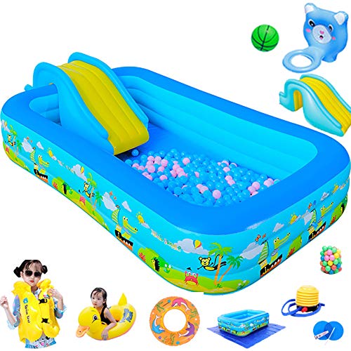 Backyard Swimming Pool for Kids and Adults with Inflatable Pool Slide Swim Center Family Lounge Pool,Blue,4.2m