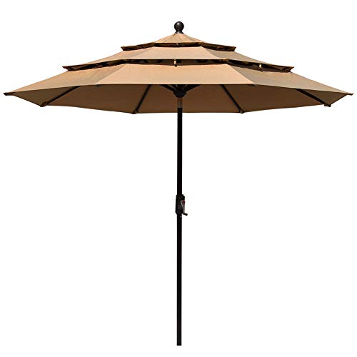 EliteShade Sunbrella 9Ft 3 Tiers Market Umbrella Patio Outdoor Table Umbrella with Ventilation and 5 Years Non-Fading Top,Heather Beige