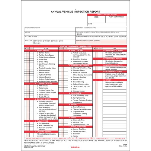 JJ Keller 3 Ply Annual Vehicle Inspection Report with Carbon, Personalized (Pack of 500)