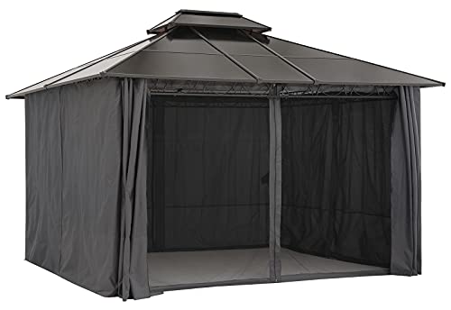 ABCCANOPY 10x12 Hardtop Gazebo, Steel Frame Double Vented Roof for Outdoor Garden Patio with Privacy Curtains and Netting (Dark Gray)