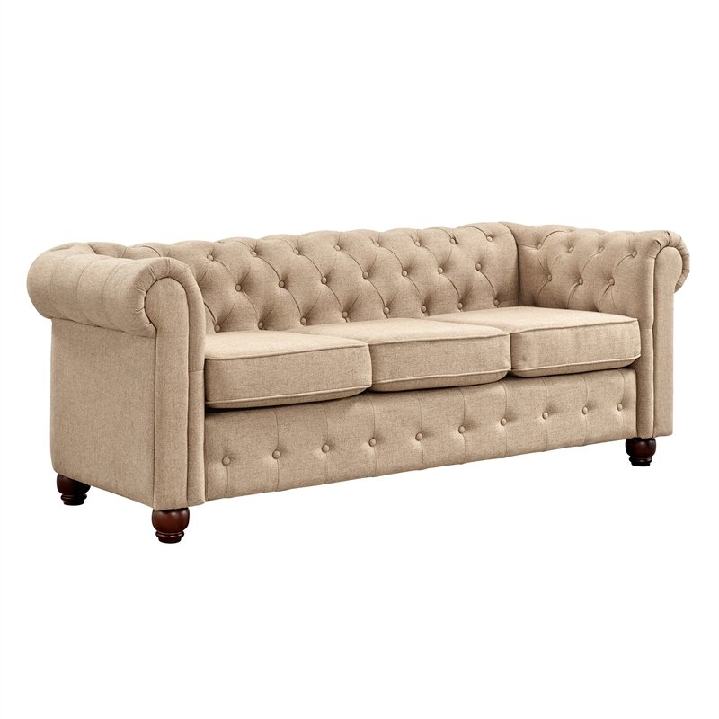 Chesterfield Sofa in Cream Linen Fabric
