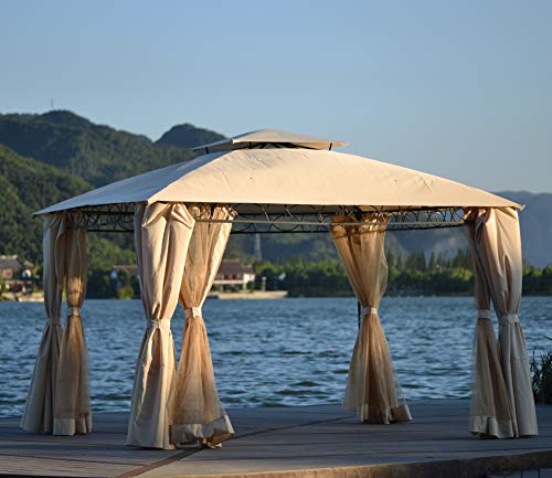 12'x12' Gazebo Tent Instant with Mosquito Netting Outdoor Gazebo Canopy Shelter Outdoor,BBQ Gazebo Tent with UV Protection, Beige