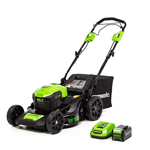 Greenworks 40V 21-Inch Cordless Brushless Self-Propelled Lawn Mower, 5.0Ah Battery and Charger, LMF403