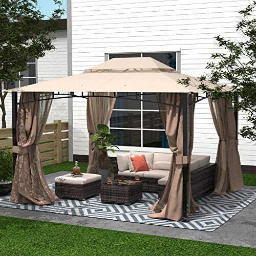 Cloud Mountain Finefind Patio Gazebo with Mosquito Netting Outdoor Gazbeo Canopy 10x12 Backyard Double Roof Vented, Sand