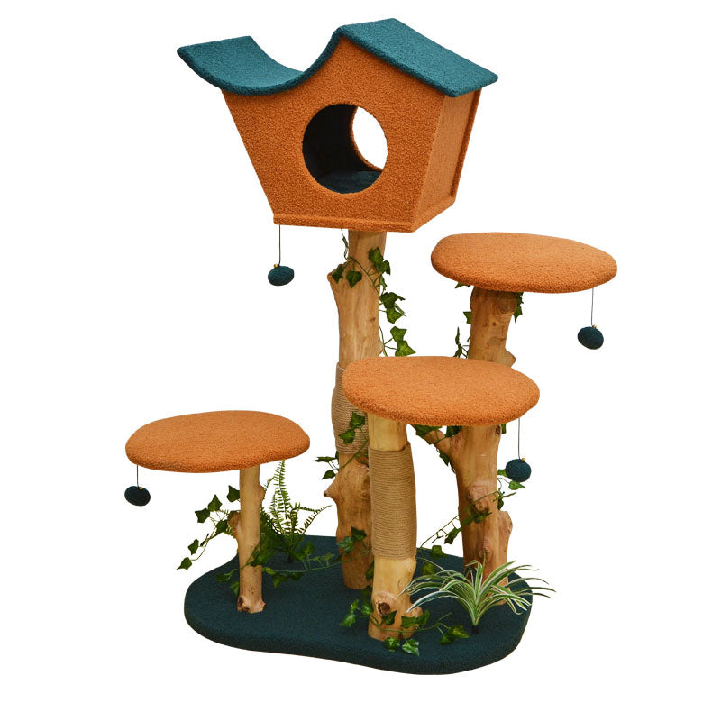 Brown Wood House Cat Tree