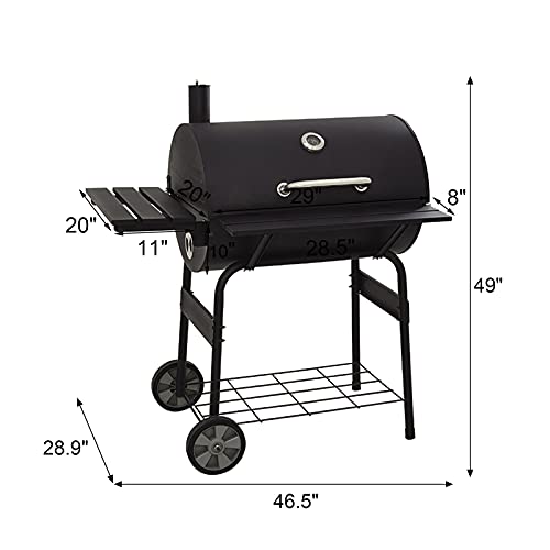 Charcoal Grill with Cover,Multi-function Stainless Steel Barrel BBQ Grill Barbecue Smoker Barbecue Smokers Tool Kits,30 Inches,Black, Outdoor Picnic Patio Backyard Camping Cooking
