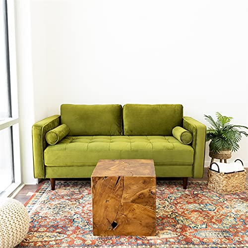 ASHCROFT Jax Mid-Century Modern Pillow Back Velvet Loveseat in Pistachio