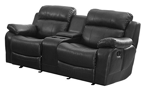 Homelegance Marille Reclining Loveseat w/ Center Console Cup Holder, Black Bonded Leather