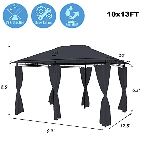 10'x13' Outdoor Canopy Tent with Sidewalls, Gazebos for Patios as Poolside Garden 10-12 Person (Gray, 10'x13')