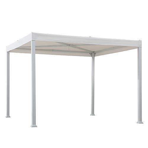 Sunjoy Reese 10x10 ft. Modern Steel Pergola with Flat Top Canopy, White