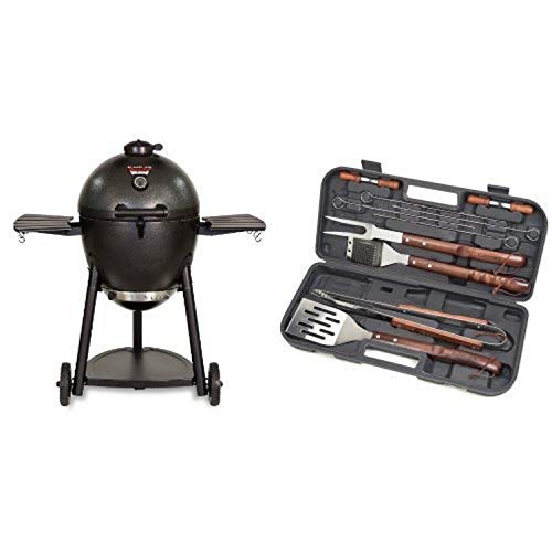 Char-Griller 16620 Akorn Kamado Kooker Charcoal Barbecue Grill and Smoker, Black with Cuisinart Grilling Set