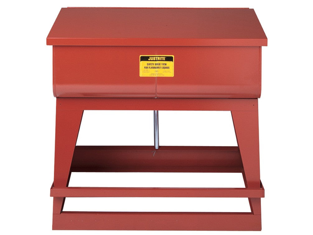 Justrite 22 Gallon Rinse Tank, Floor-Standing, Foot-Operated Self-Close Cover, Drain Plug, Steel