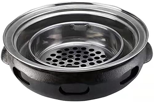 WDSZXH Portable Barbecues Outdoor Picnic Charcoal Grill Commercial Charcoal Barbecue Grill Round Cast Iron Charcoal Grill BBQ Utensils Cast Iron Grill (Color : Black, Size : 32x10cm)