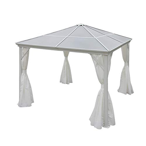 Christopher Knight Home 303380 Bali Outdoor 10 x 10 Foot Gazebo with Curtains, White + White