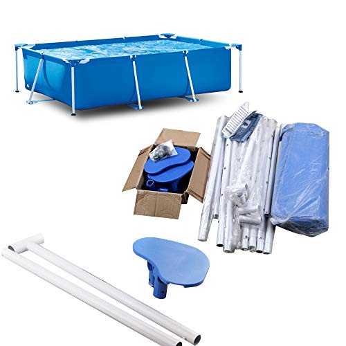Rectangular Above Ground Swimming Pool with Steel Frame, Outdoor Backyard Swimming Pools for Adults and Kids Family, Cover + Ground Cloth, Easy Set, Blue, 7.2ft x 4.9ft x 2ft
