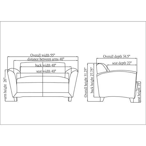 Lorell Accession Loveseat Sofa, 34.5