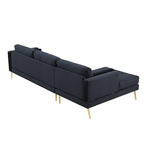 P PURLOVE Modern Sectional Sofa, L-Shape Upholstered Couch with Modern Elegant Velvet, Sofa sectionals for Living Room with Two Pillows, for Living Room Apartment, Black