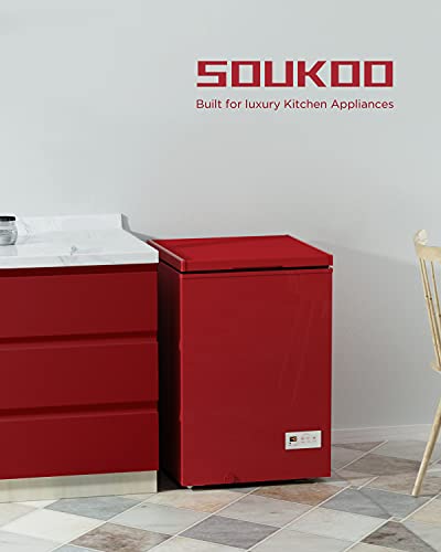 SOUKOO Chest Freezer Super-low temperature Freezers 14℉ to -40℉ (Red, 3.5 Cubic Feet)