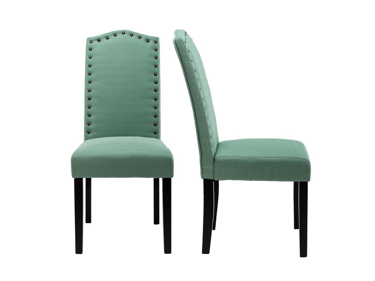 Set of 2 Luxurious Fabric Dining Chairs with Copper Nails and Solid Wood Legs