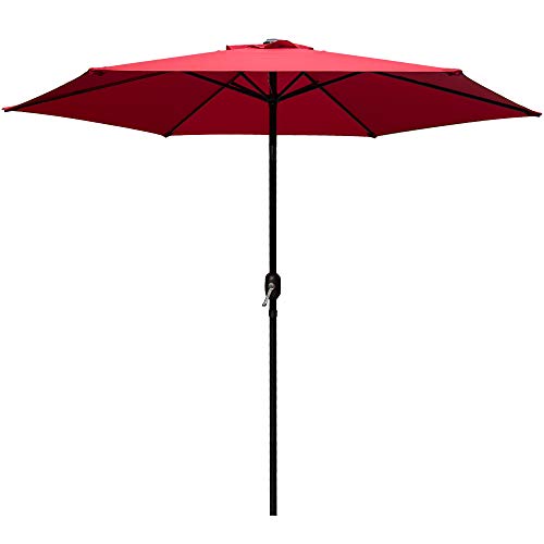 Abba Patio 9 Ft Fade Resistant Sunbrella Patio Umbrella with Auto Tilt and Crank, Alu. 8 Ribs, Red
