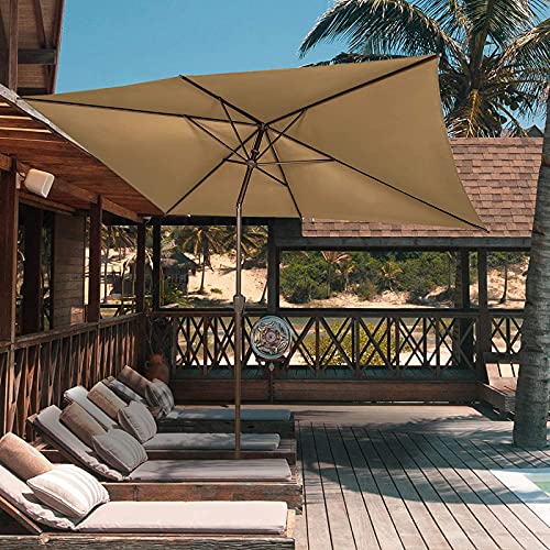 Patio Umbrellas Large Rectangular Parasol, 6.5x10ft Outdoor Market Table Umbrella with Push Button Tilt and Crank, Garden Beach Pool Sun Shades (Color : Brown)