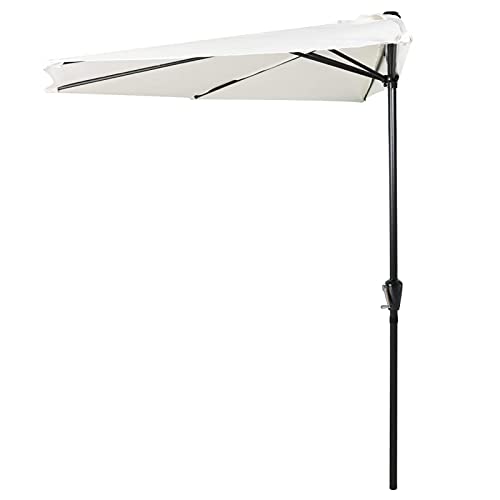 ERLAN 9.8 Ft Half Round Outdoor Patio Umbrella, 5 Ribs Sunshade Umbrellas with Crank, Water Proof Parasol for Garden Terrace Narrow (Color : Gray-White)