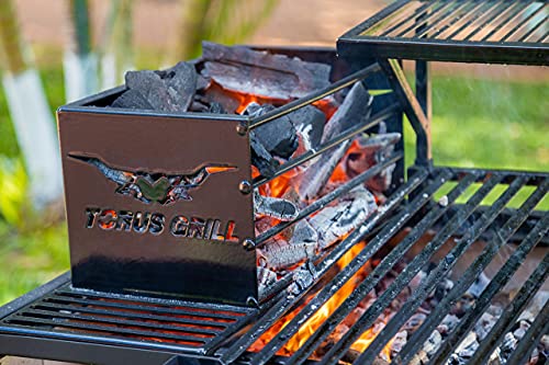 Torus Grill Professional V Groove Outdoor Charcoal Grill - Churrasqueira, Parrilla Argentina, Santa Maria - Carbon Steel, Black
