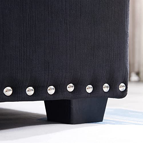 Sectional Sofa with Pull Out Bed, HABITRIO Solid Wood & Velvet Upholstered 2 Seats Sofa and Reversible Chaise Lounge w/Storage, Modern Design 91