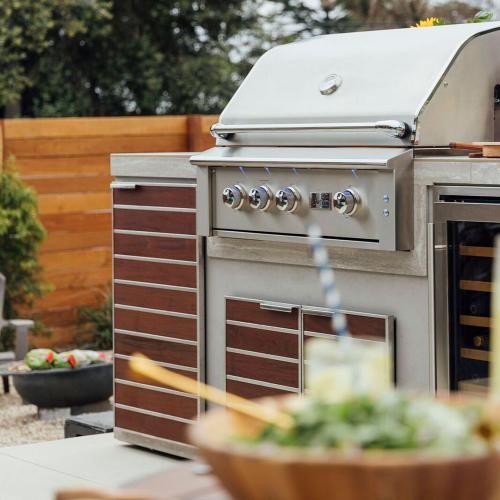 Drawer, Madera Trash Pullout - Stainless Steel & Teak Wood - Two Bin