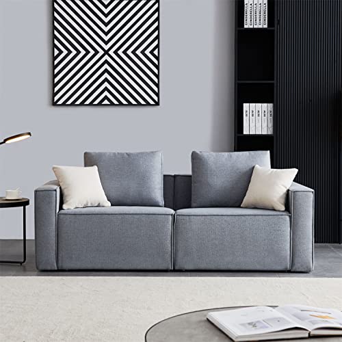 76inch Loveseat Sofa, Linen Upholstered Sofa with Armrest Design & 2 Toss Pillows & 2 Back Cusions, Modern Sofa Couch for Living Room Bedroom Home Office, 700lbs Capacity, Grey